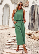 Women's Linen Two Piece Set – Sleeveless Top & Cropped Wide-Leg Trousers, Relaxed Fit Co Ord Sets for Casual Summer Wear 10