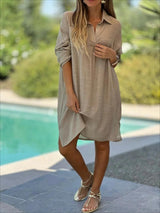 Women's Loose Fit Cotton-Linen Shirt Dress with Long Sleeves – Casual Summer Dress for Everyday Wear 2