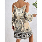 Women's Off-Shoulder Mini Dress with Bell Sleeves – Boho Summer Dress for Casual Outings and Gatherings 1