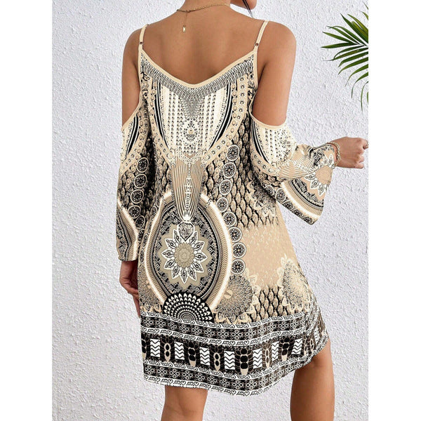 Women's Off-Shoulder Mini Dress with Bell Sleeves – Boho Summer Dress for Casual Outings and Gatherings 1