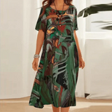 Women's Relaxed Fit Cotton Midi Dress with Abstract Print for Summer Casual Wear 3