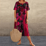 Women's Relaxed Fit Cotton Midi Dress with Abstract Print for Summer Casual Wear 4