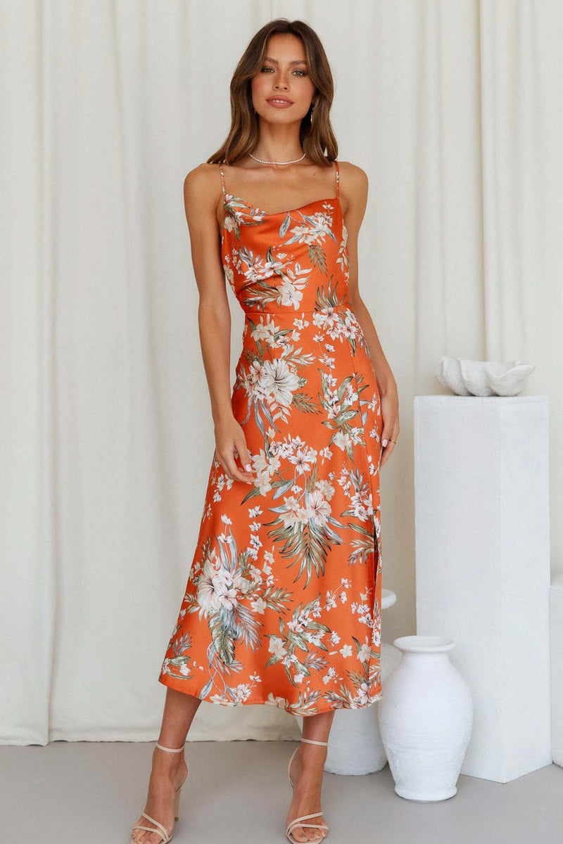 Women's Satin Slip Midi Dress with Cowl Neck and High Slit – Elegant Summer Cocktail Dress for Any Occasion 1