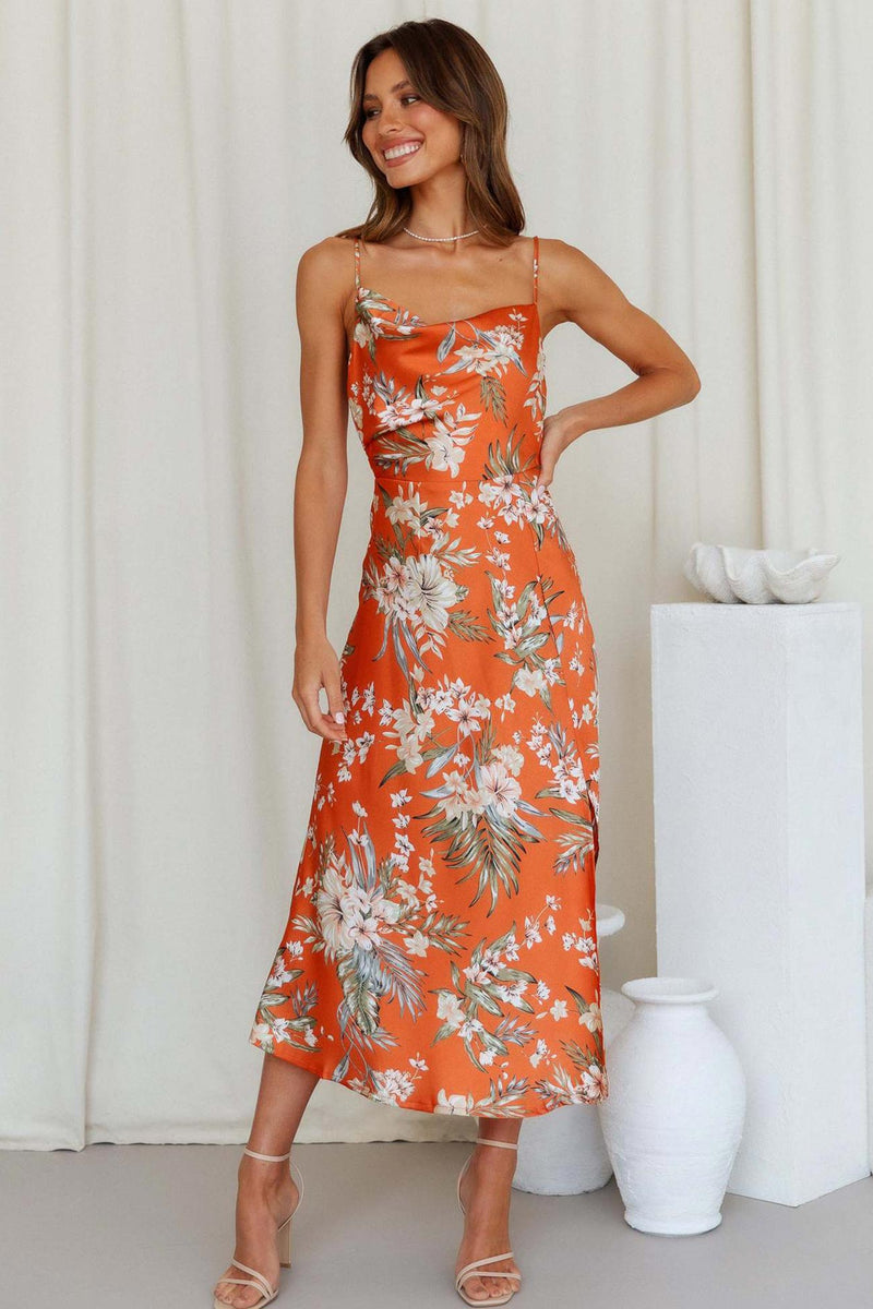 Women's Satin Slip Midi Dress with Cowl Neck and High Slit – Elegant Summer Cocktail Dress for Any Occasion 2