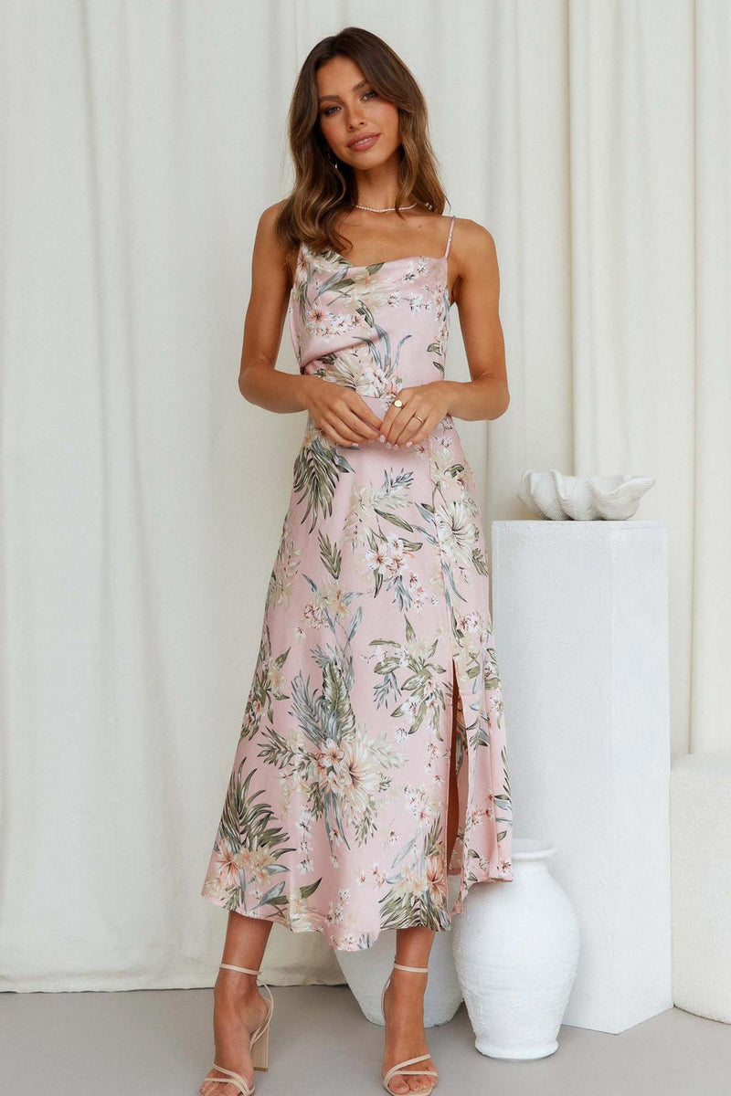 Women's Satin Slip Midi Dress with Cowl Neck and High Slit – Elegant Summer Cocktail Dress for Any Occasion 6