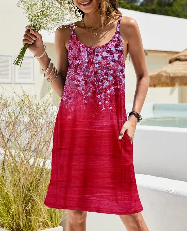 Women's Summer A-Line Dress in White with Spaghetti Straps and Pockets – Relaxed Fit Cotton Dress 2