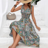 Women's Summer A-Line Midi Dress – Flowy V-Neck Sleeveless Cotton Blend for Casual Daytime Events 0