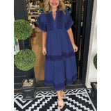 Women's Summer Midi Dress with Geometric Print, V-Neck, and Pleated Hem – Comfortable Cotton Casual Dress 3