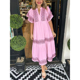 Women's Summer Midi Dress with Geometric Print, V-Neck, and Pleated Hem – Comfortable Cotton Casual Dress 4