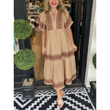 Women's Summer Midi Dress with Geometric Print, V-Neck, and Pleated Hem – Comfortable Cotton Casual Dress 5
