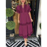 Women's Summer Midi Dress with Geometric Print, V-Neck, and Pleated Hem – Comfortable Cotton Casual Dress 6