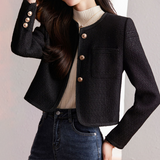 Women’s Tweed Blazer – Structured Fit – Cropped Length – Button Front – Round Neckline 1