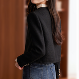 Women’s Tweed Blazer – Structured Fit – Cropped Length – Button Front – Round Neckline 2