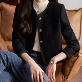Women’s Tweed Blazer – Structured Fit – Cropped Length – Button Front – Round Neckline 3