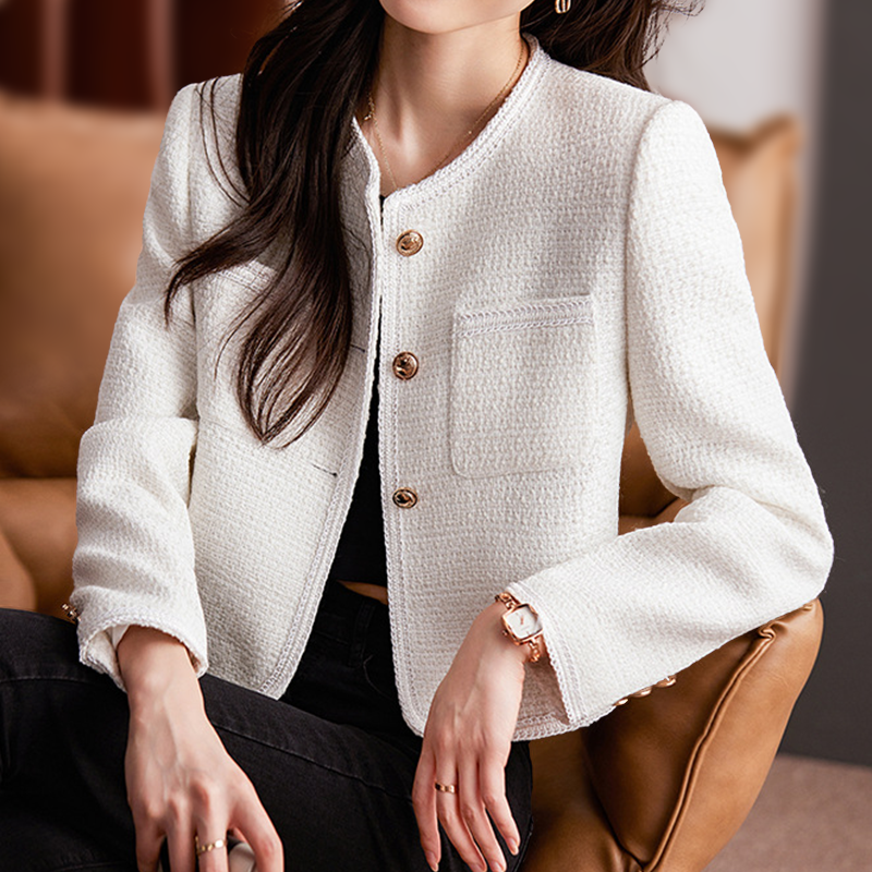 Women’s Tweed Blazer – Structured Fit – Cropped Length – Button Front – Round Neckline 5