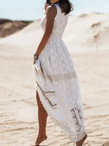 Women's White Maxi Dress with Lace Embroidery, Sleeveless V-Neck, Flowy Skirt – Perfect for Summer and Formal Occasions 4