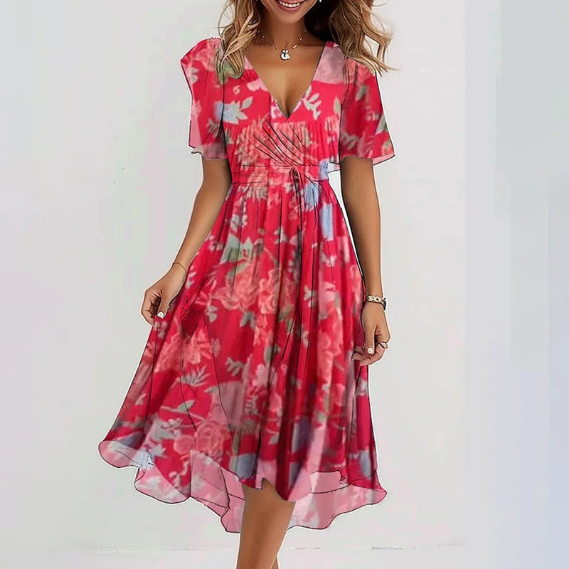 Luna - Flowy V-Neck Wrap Women's Dress