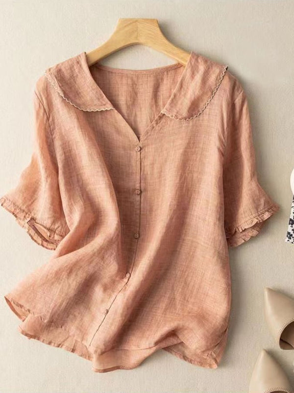 Women's Blend Shirt with Retro Doll Collar Navy