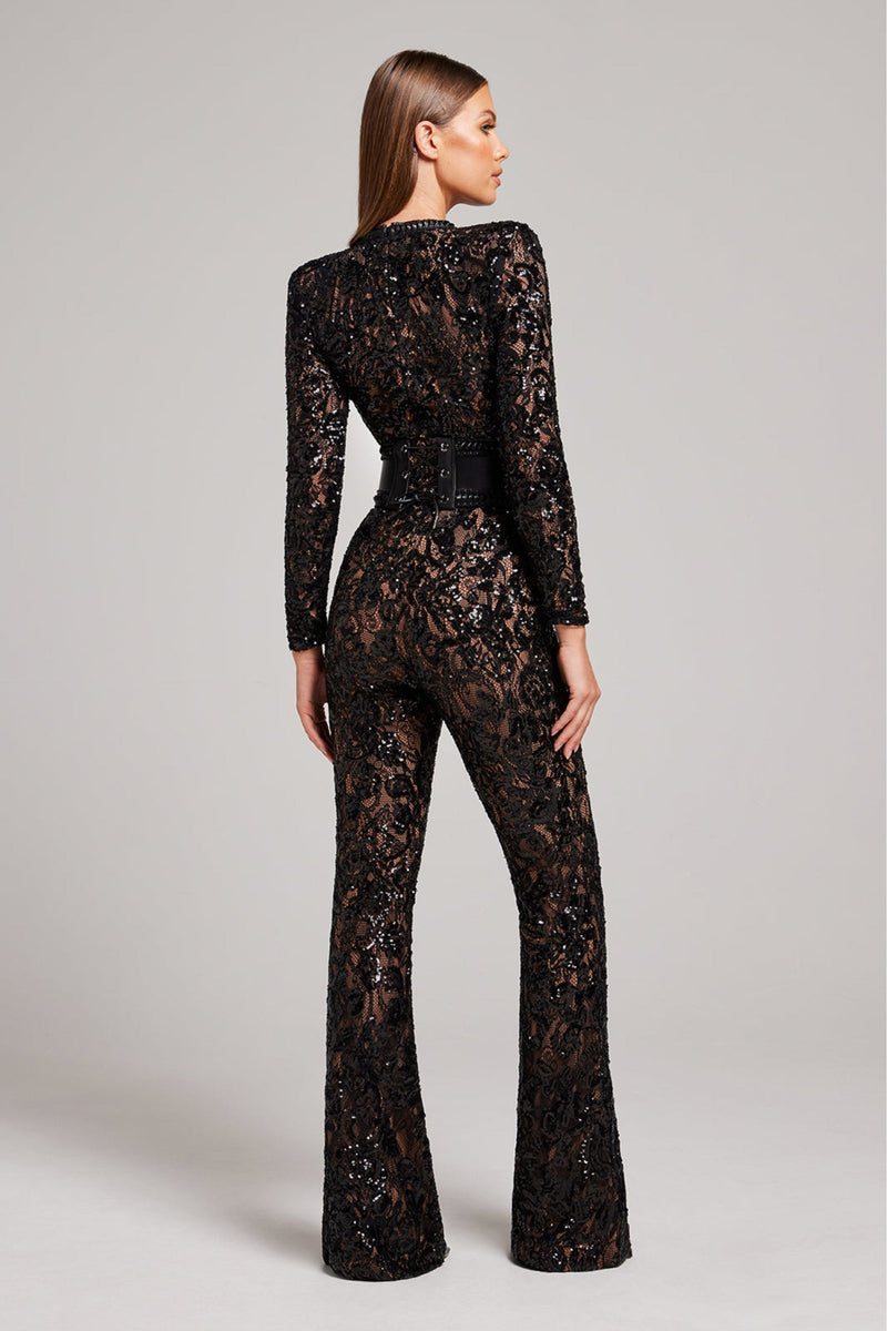 Elira – Elegant Lace Women's Jumpsuit with Belted Waist