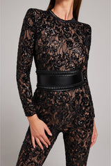 Elira – Elegant Lace Women's Jumpsuit with Belted Waist