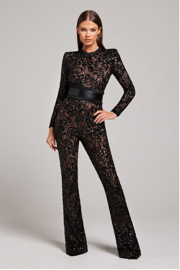 Elira – Elegant Lace Women's Jumpsuit with Belted Waist