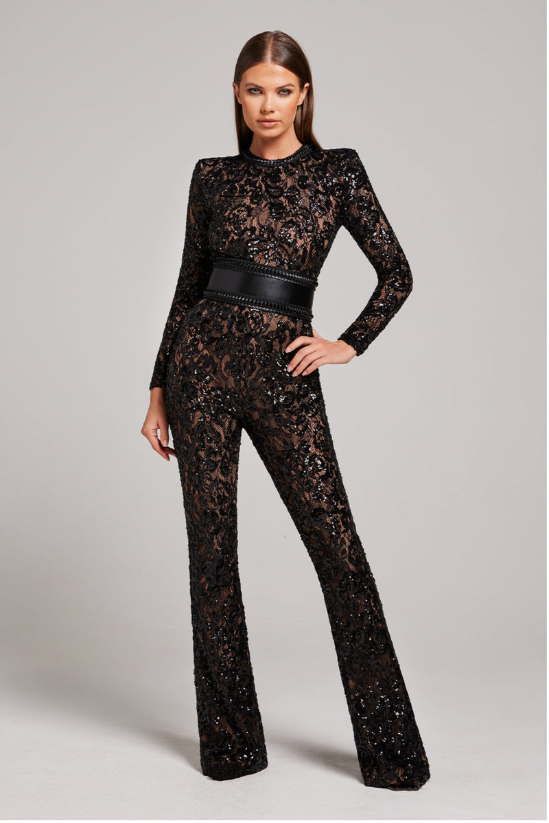 Elira – Elegant Lace Women's Jumpsuit with Belted Waist