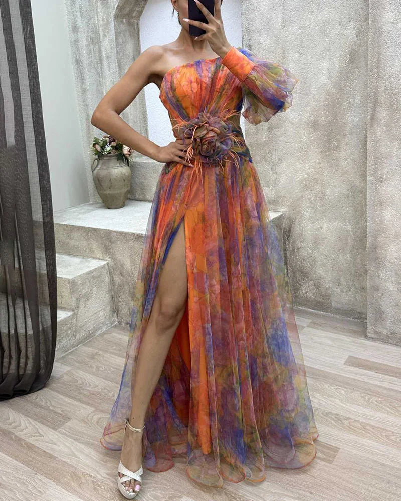 Women's Floral One-Shoulder Maxi Dress