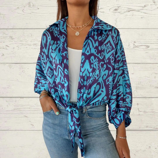 Luna –  Women's Knotted Lapel Cardigan Shirt