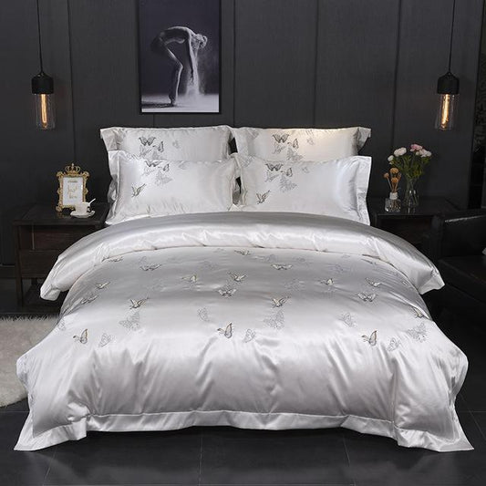 Variant image for Elegant Butterfly Duvet Cover Set - Egyptian Cotton, 500 TC, White-1