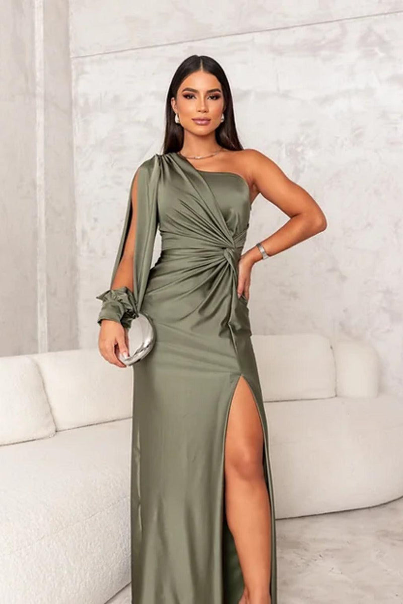 Serena - Sleek One-Shoulder Satin Women's Dress