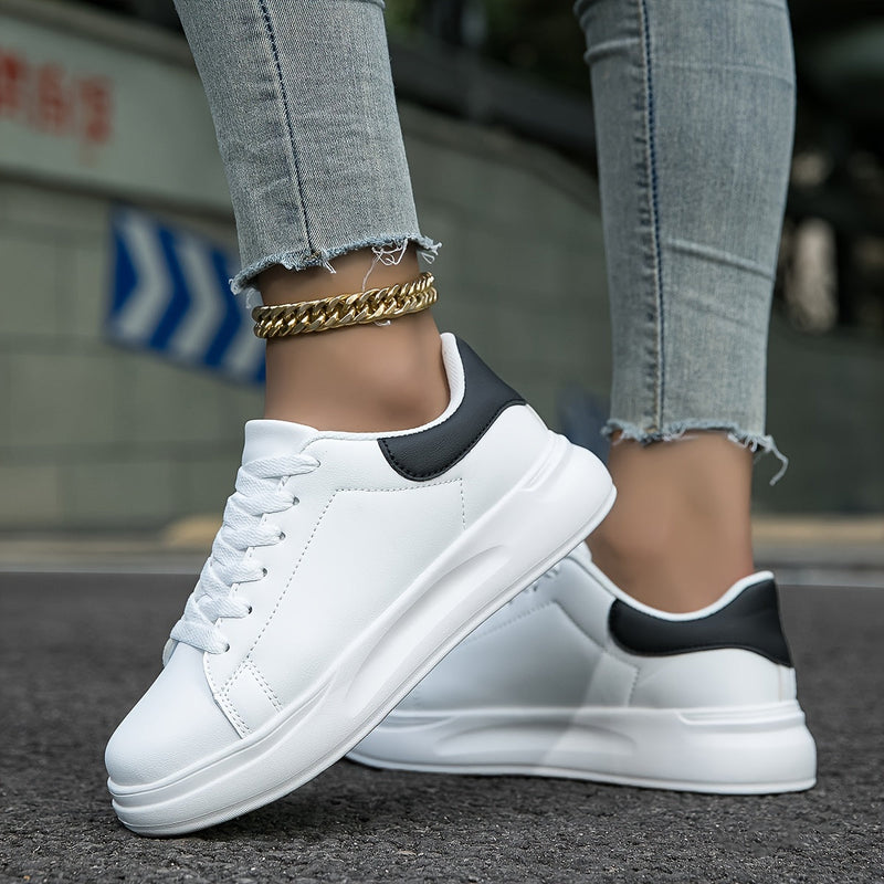 Women's White Faux-Leather Sneakers