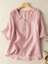 Women's Blend Shirt with Retro Doll Collar Navy