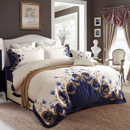 Variant image for Cornflower Meadow Duvet Cover Set - Luxurious Egyptian Cotton, 600 TC, White Bed Covers-4