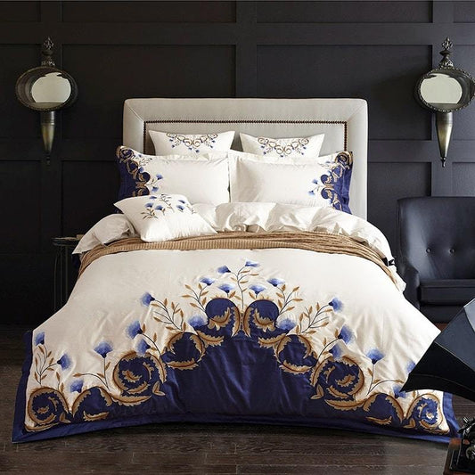 Cornflower Meadow Duvet Cover Set - Luxurious Egyptian Cotton, 600 TC, White Bed Covers-3