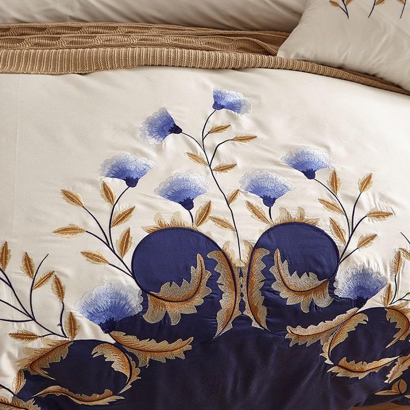 Cornflower Meadow Duvet Cover Set - Luxurious Egyptian Cotton, 600 TC, White Bed Covers-5