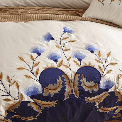 Cornflower Meadow Duvet Cover Set - Luxurious Egyptian Cotton, 600 TC, White Bed Covers-5