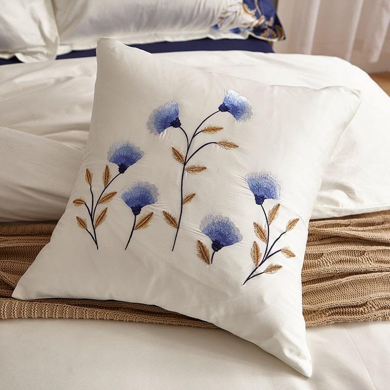 Cornflower Meadow Duvet Cover Set - Luxurious Egyptian Cotton, 600 TC, White Bed Covers-6