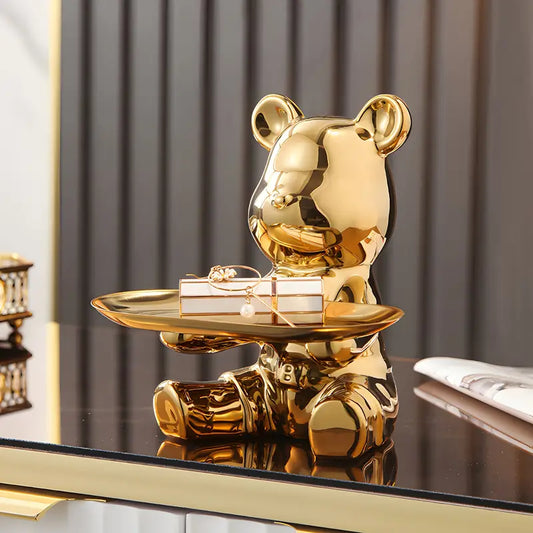 Shinebear - Elegant Ceramic Bear Sculpture with Shiny Finish & Functional Tray-1