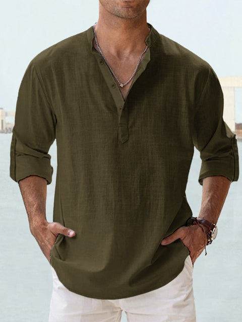 Luca - Casual Cotton Linen Men's Henley Shirt