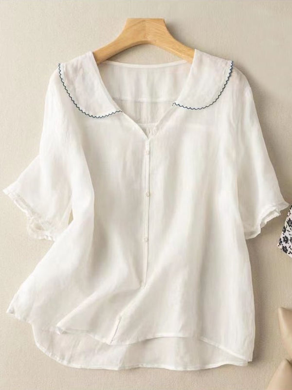 Women's Blend Shirt with Retro Doll Collar Navy