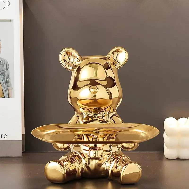 Shinebear - Elegant Ceramic Bear Sculpture with Shiny Finish & Functional Tray-4