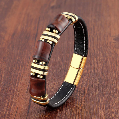 Tiger eye natural stone leather bracelet 1