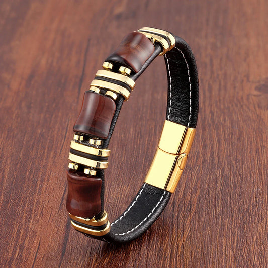 Tiger eye natural stone leather bracelet 1