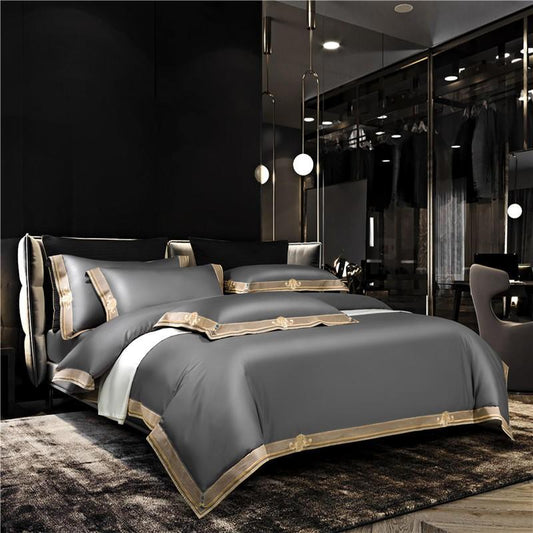Grigio Premium Embroidered Duvet Cover Set - 1000 TC Egyptian Cotton Bed Covers-3