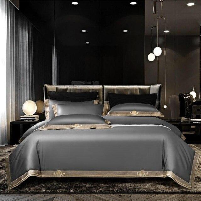 Variant image for Grigio Premium Embroidered Duvet Cover Set - 1000 TC Egyptian Cotton Bed Covers-1