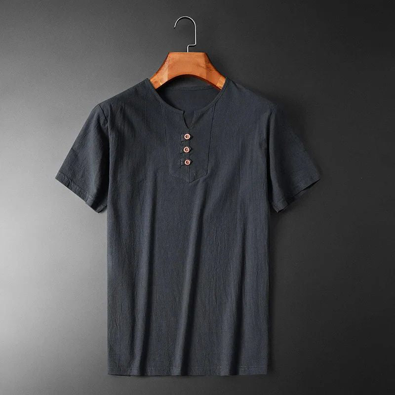 Variant image for Lightweight Summer T-Shirt for Men - Breathable Cotton-Linen Blend, V-Neck-29