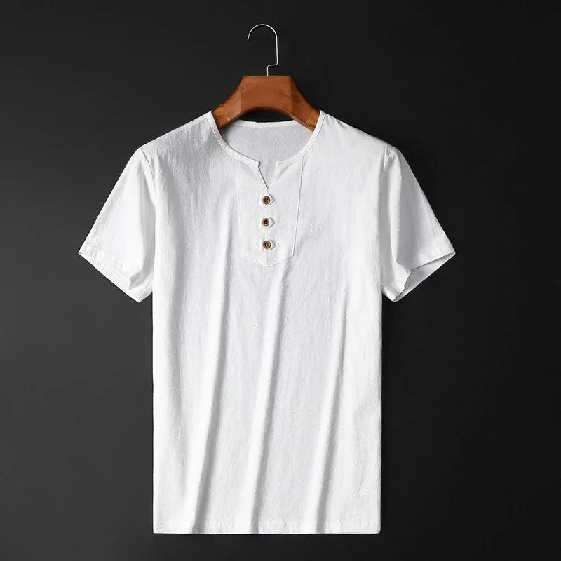 Variant image for Lightweight Summer T-Shirt for Men - Breathable Cotton-Linen Blend, V-Neck-15