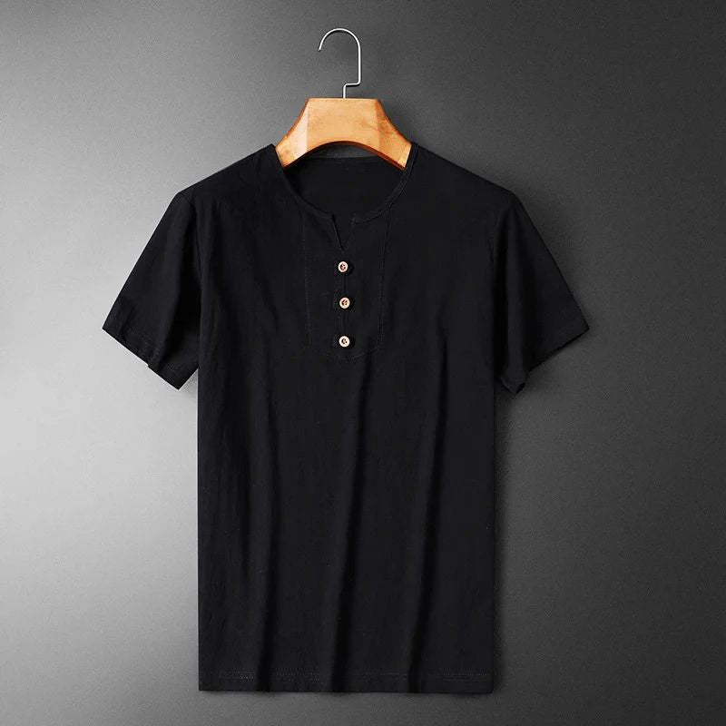 Variant image for Lightweight Summer T-Shirt for Men - Breathable Cotton-Linen Blend, V-Neck-7