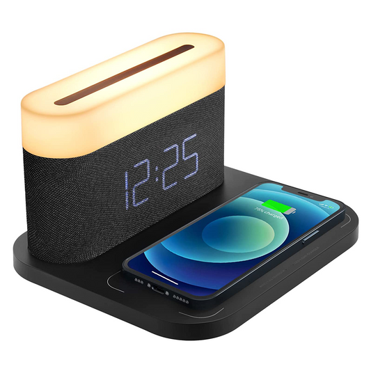 TriGlow - Wireless Charger with Alarm Clock & LED Table Lamp