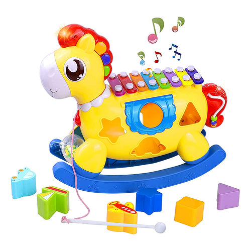 HappyToys - Musical Pony Baby Toy with Lights & Blocks